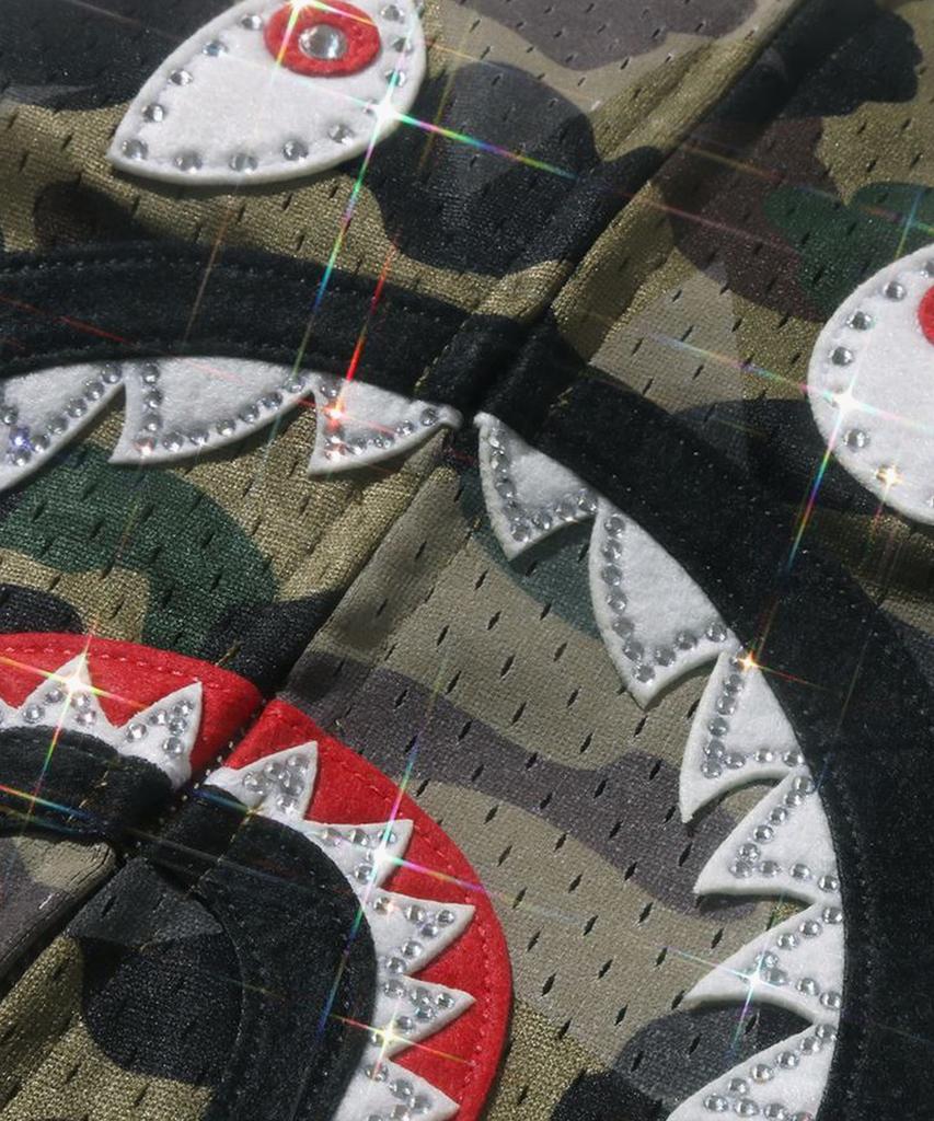 Bape Худи с полной молнией, укороченное, с принтом "Звезда над камуфляжем", сетчатыми вставками и изображением акулы (M) зеленый