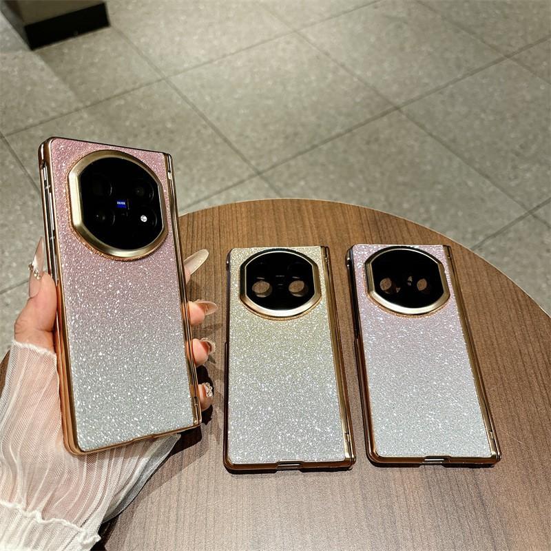 Vivo X Fold5 Full Coverage Protective Case With Electroplated Glitter Vegan Leather Hinge Design Shockproof Anti-Scratch