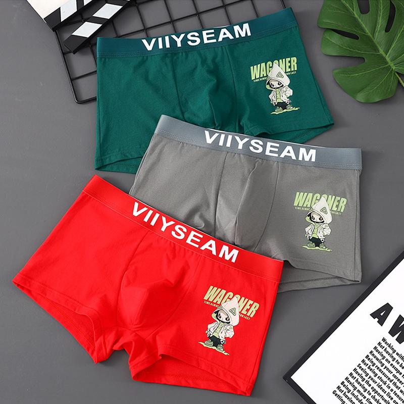 Men's Cotton Underwear Boxers Fashion Cartoon Print Mid Waist Comfortable Underpants Shorts Sexy Fashion Panties