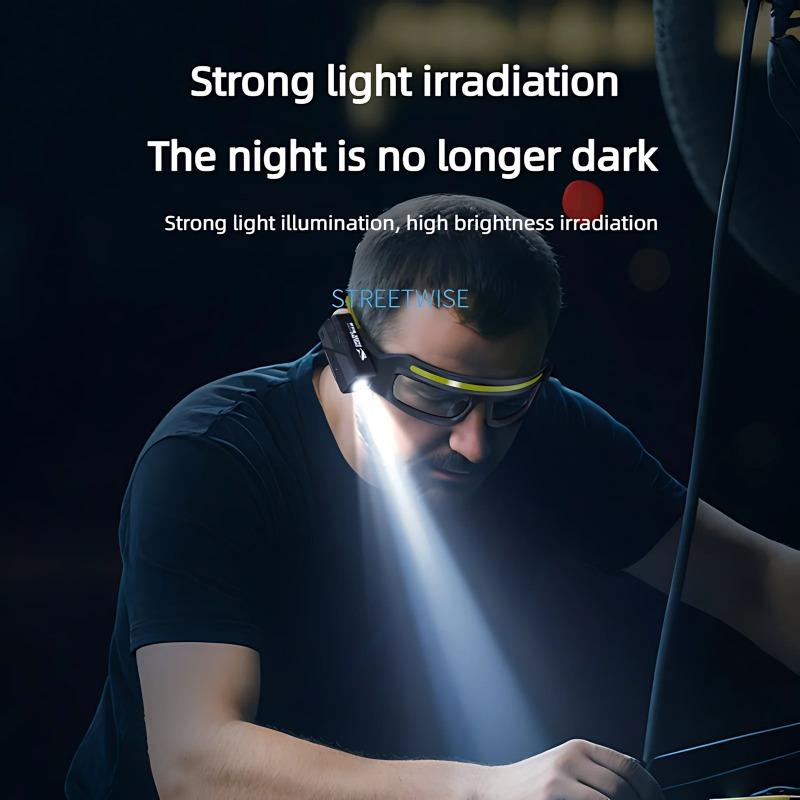 Светодиодный налобный фонарь высокой яркости, регулируемый на 90°, освещение для рабочей площадки и безопасности, 5 режимов, перезаряжаемый фонарик, управление жестами