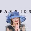 Vintage Organza Wide Brim Hat For Women  Church Dress Bridal Wedding Hat Floral Mesh Sun Hat Party Beach Caps