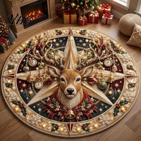 Durable Floor Rug for Holidays Round Christmas 3D Rug, Optical Illusion Area Santa Gnome Low Profile Entryways Pattern, Non-slip Holiday Mat