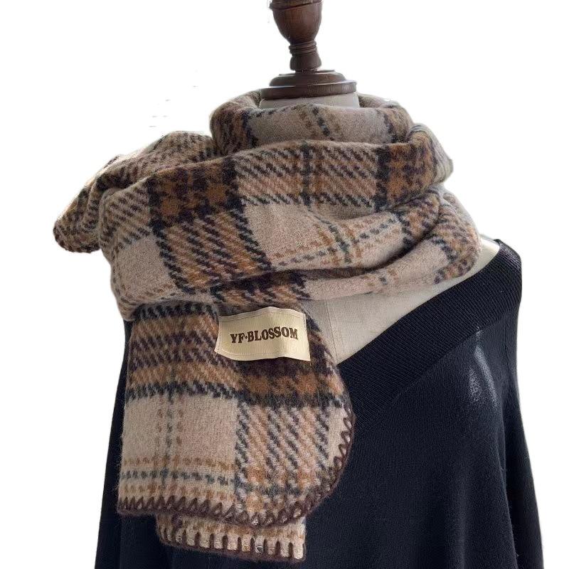 Thick Red Plaid Scarf Plush Long Shawl Classic Cashmere Scarves  Girl