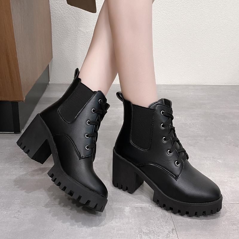 Женские ретро ботильоны на массивном каблуке с круглым носком, осенние новинки, туфли на высоком каблуке, женские ботильоны на платформе со шнуровкой, большой размер 43