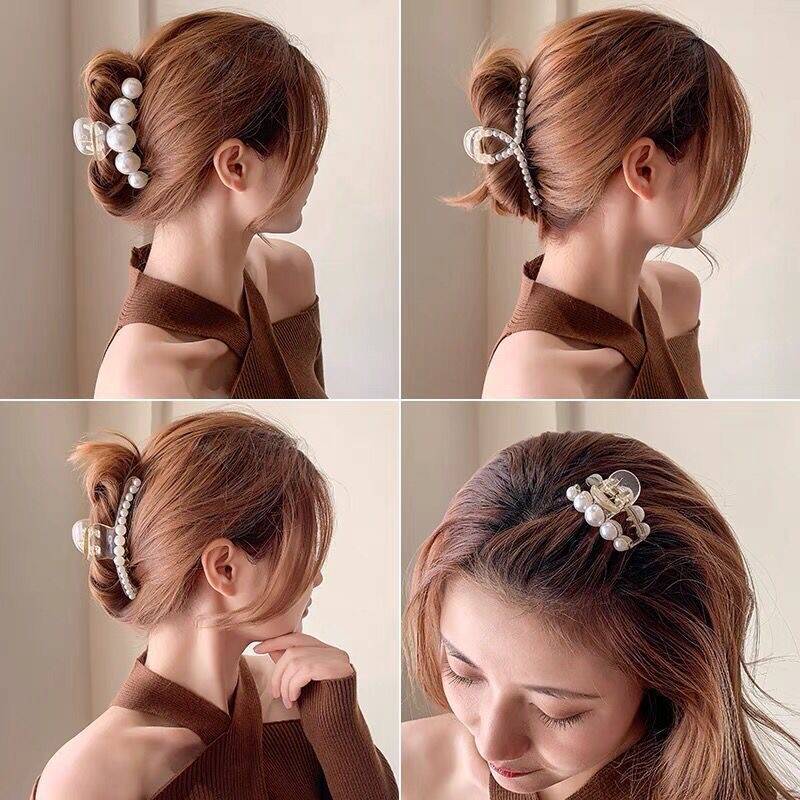 Элегантная заколка-краб для волос с искусственным жемчугом, женская, модная, неправильной формы, большая, бежевая, зажим для волос, заколки для девочек, корейские аксессуары для волос