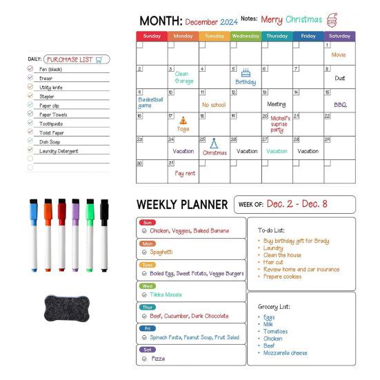 3 шт./набор магнитных наклеек для белой доски с ручками, ластик для доски, списки продуктов, графики домашних дел, меню