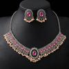European and American fashion retro ball fringed neck chain women's flash diamond flower collarbone chain ancient silver geometric necklace earring