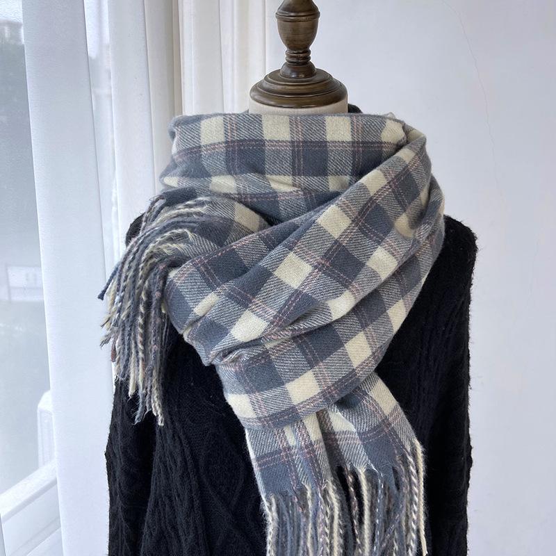 Plaid Scarf Women's Autumn and Winter New Retro Shawl Imitation Cashmere Warm Fringed Scarf