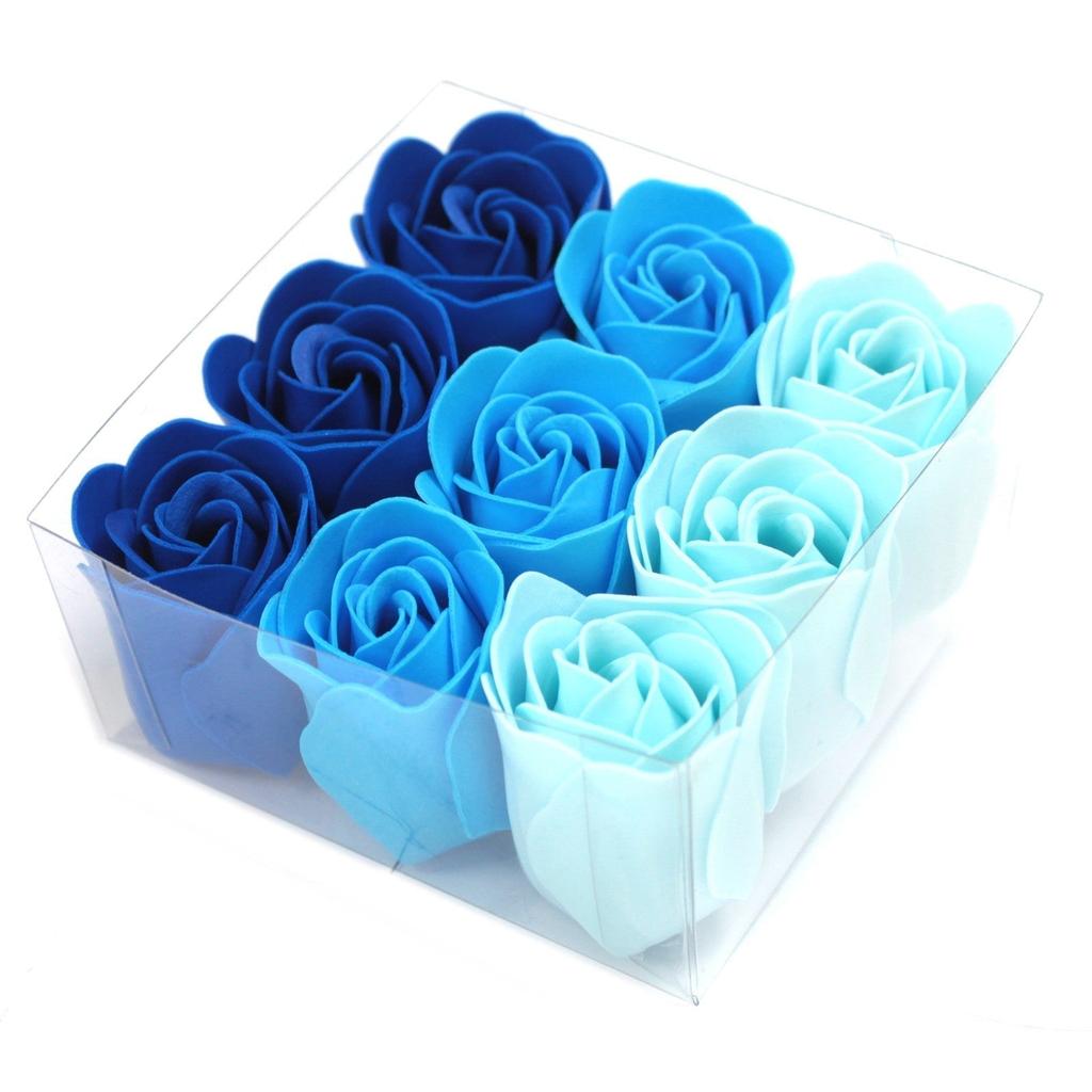2x Soap Flowers Set, 9 Blue Wedding Roses
