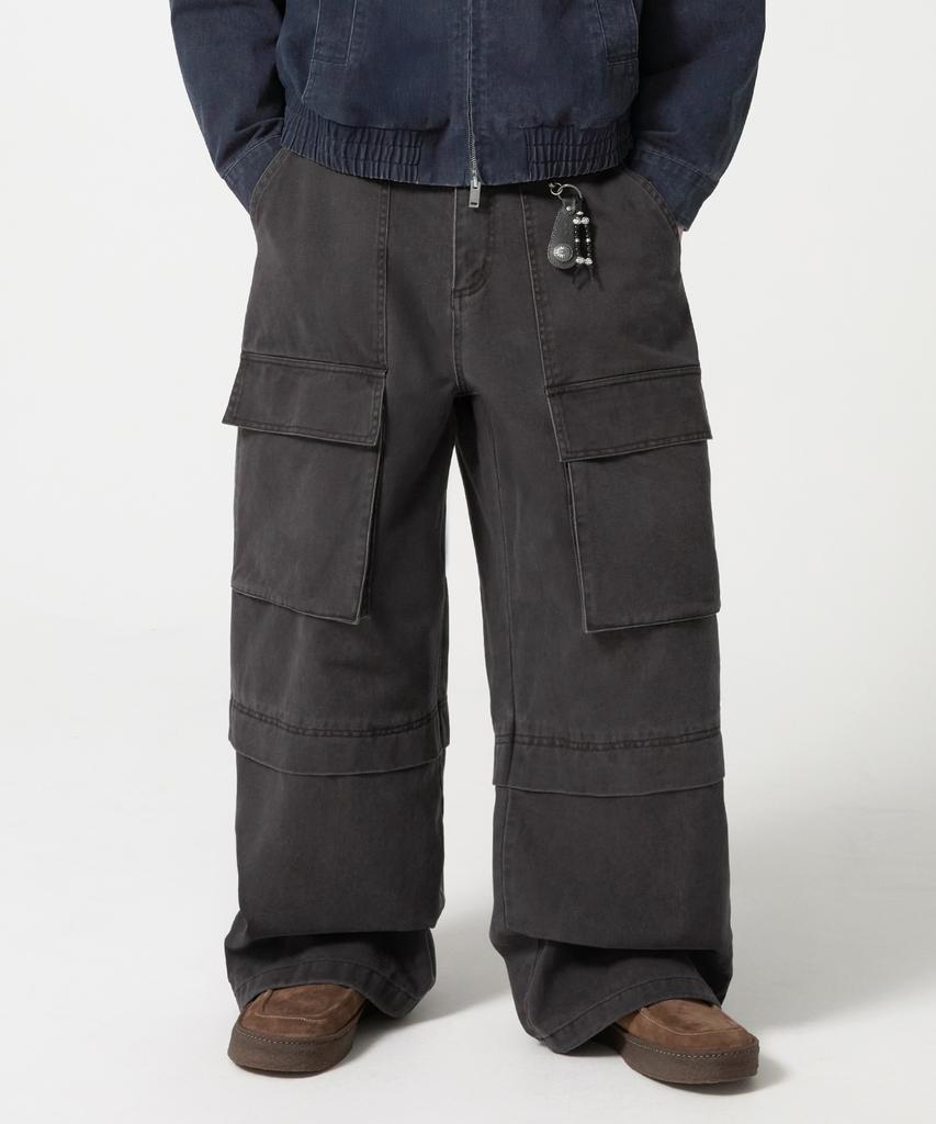 TRILLION Stone Washed Cargo Pocket Cotton Pants_Khaki