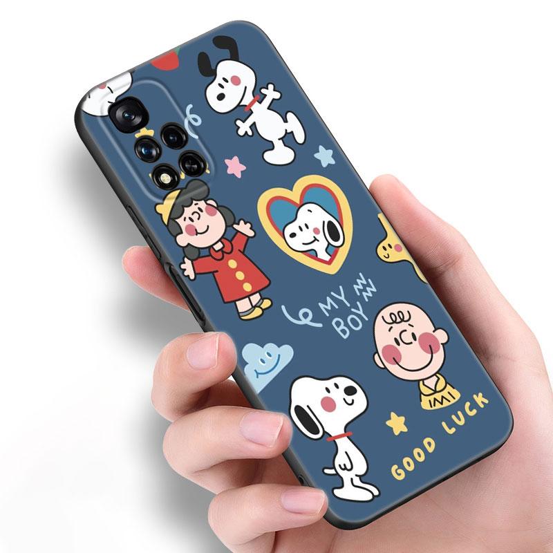 Cartoon Kawaii Snoopy Black Silicone Phone Case For Xiaomi POCO X3 X4 NFC F5 M3 M4 M6 X5 X6 Pro F3 F4 GT 5G C55 C65 M5
