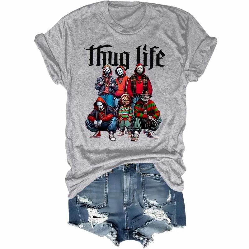 Футболка с фильмом ужасов «Thug Life» Футболка с персонажем ужасов «Friends» на Хэллоуин Футболка с забавной графикой на Хэллоуин Женская