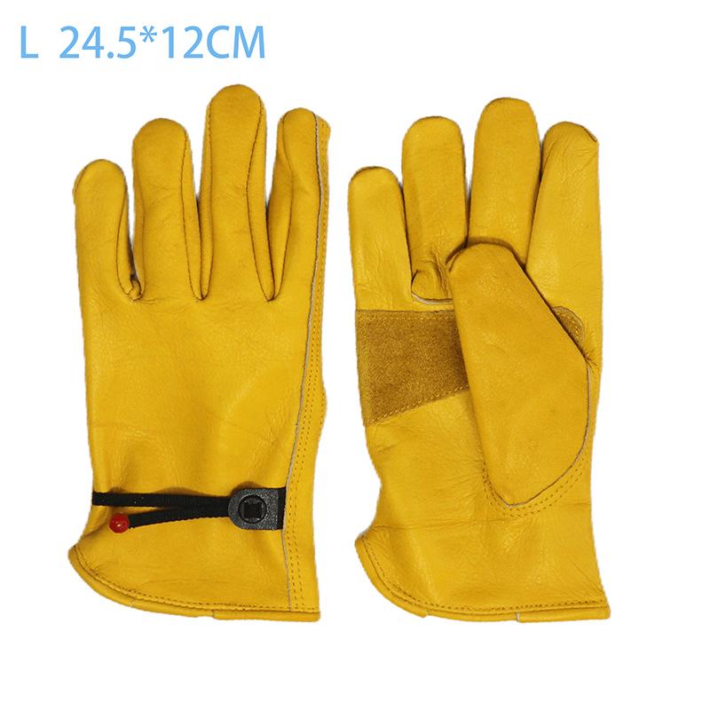 Security Protection Gloves Cowhide Leather Gardening Gloves With Reinforced Palm Stretchable Wrist Tough Working Glove For Wood