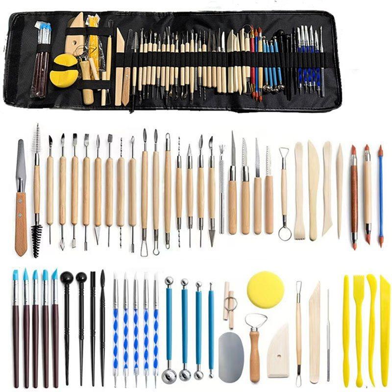 A25F-Pottery Tools 61PCS For Polymer Clay For Sculpting Tools Kit For DIY Handcraft Modeling Clay Carving Tools Set