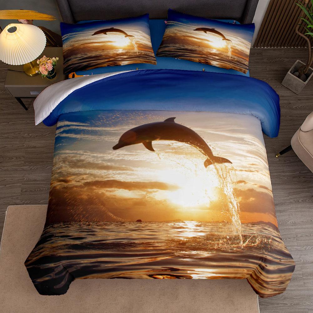 Постельное белье Sunset Play Dolphins 3d без простыни Односпальный Полуторный Двуспальный Квинсайз Кингсайз Калифорнийский Кингсайз Комплект постельного белья