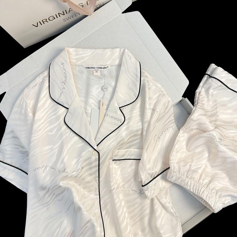 Ins Fashion Faux Stain Pajama Set for Women Summer Print Tiger Stripes Short Sleeve Shorts  Suit Home Service Sleepwear