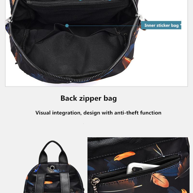 Рюкзак с защитой от воров, женский рюкзак из ткани Оксфорд с принтом перьев, водонепроницаемый дорожный повседневный школьный рюкзак, брендовый женский рюкзак большой вместительности