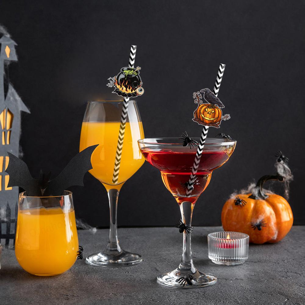Halloween Themed Straw Retro Creative Water Cup Disposable Paper Straw Party Decoration Supplies Birthday Party Decorations
