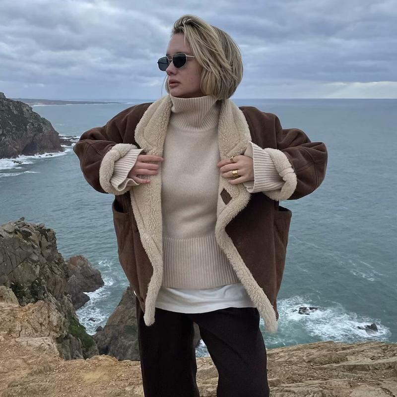 Женское пальто Осень и Зима Новая женская мода Свободное и теплое Ретро пальто из овечьей шерсти