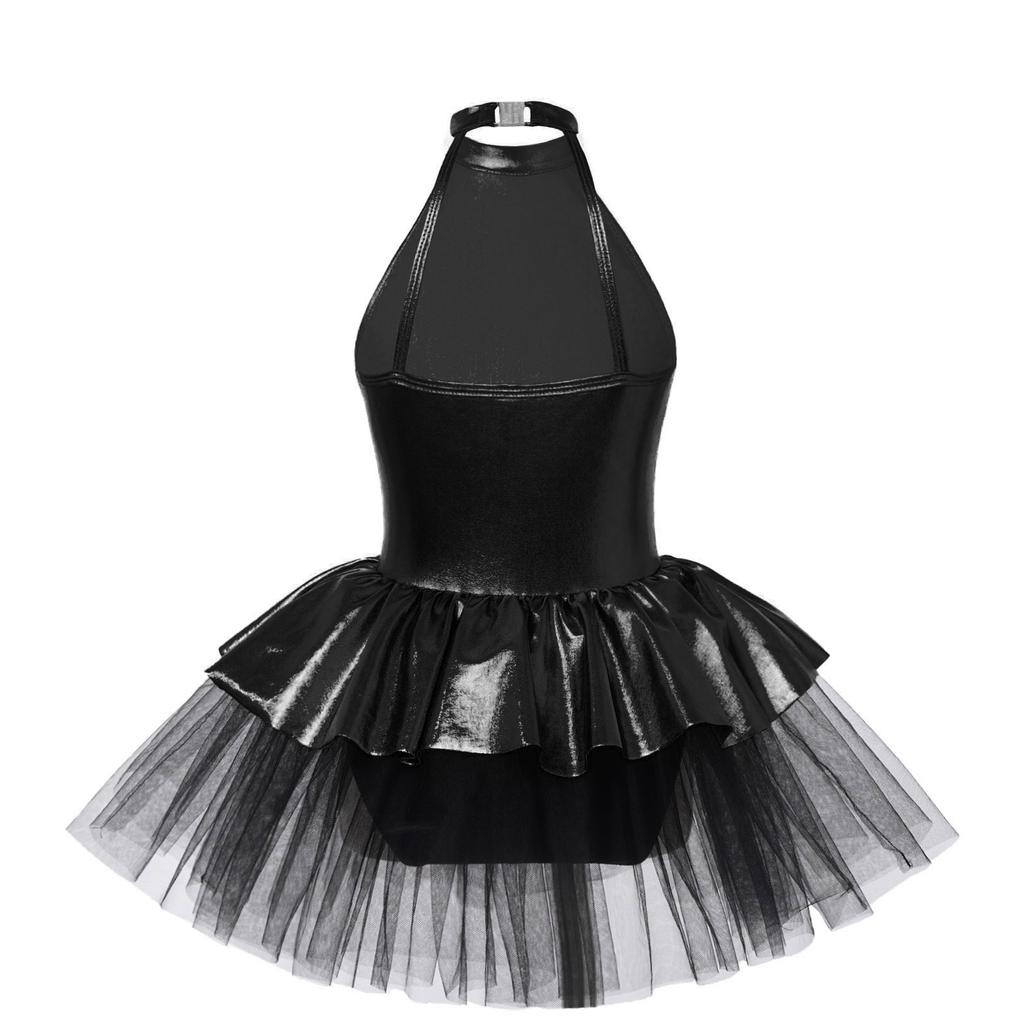 Детское танцевальное платье для девочек без рукавов с круглым вырезом, сверкающими пайетками, бантом, декорированными бретельками, открытой спиной, сетчатой пачкой