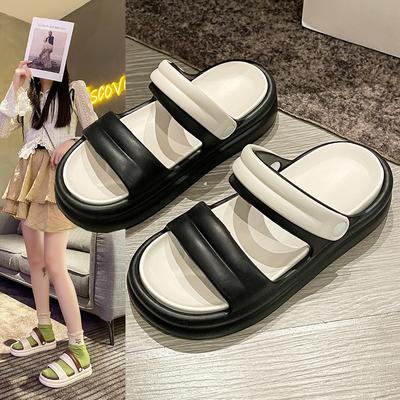 Женские сандалии, летние дышащие песочные тапочки из ЭВА с толстой подошвой и двумя пирсингами