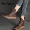 Women Boots Genuine Leather Winter Lace-up Round Toe Women Shoes Sewing Handmade Retro Ankle Boots