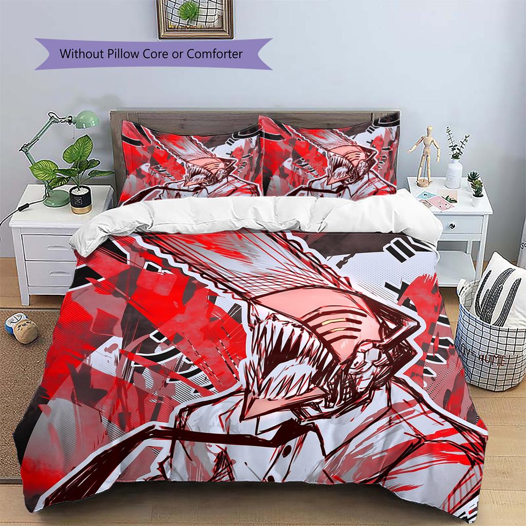 Chainsaw Man Pattern Bedding Quilt Set Home Decoration Gift (1 * duvet cover + 2 * pillowcase without core)