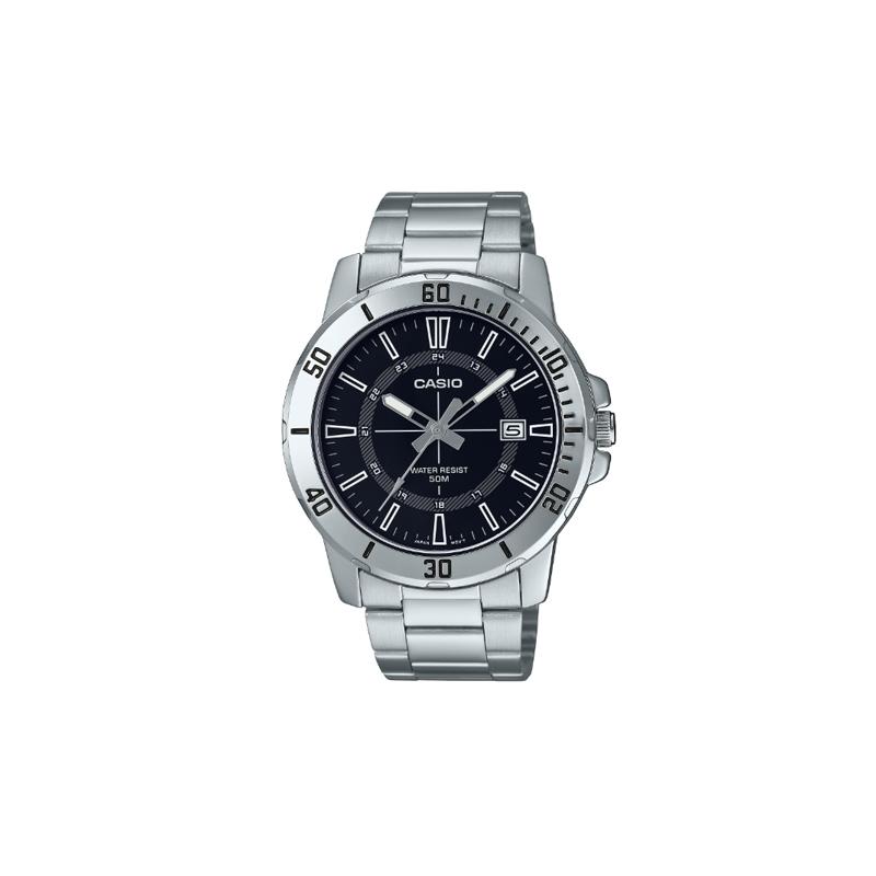 Casio Стандартная серия 50 метров водонепроницаемые Кварцевые Стальной ремешок мужские часы черный циферблат MTP-VD01D-1C