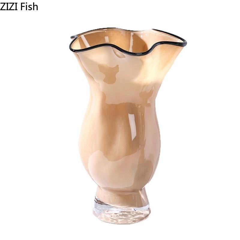 Creative Pleated Glass Vase Black Edge Plant Pots Table Decoration Hydroponics Floral Vases Modern Home Flower Arrangement
