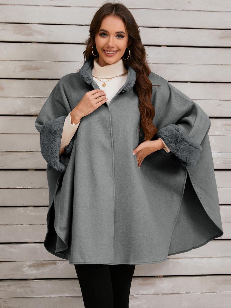 Women's Warm Shawl Wrap Poncho Cape Open Front Cardigan Shawls for Fall Winter Oversized Soft Faux Fur Cape Wrap Wool Coat Jacket Poncho for Women
