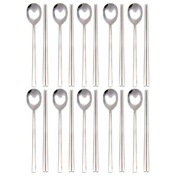 Simple Line Adult Cutlery Set, 10 Sets, Spoon + Chopsticks, Korean Popular Tableware
