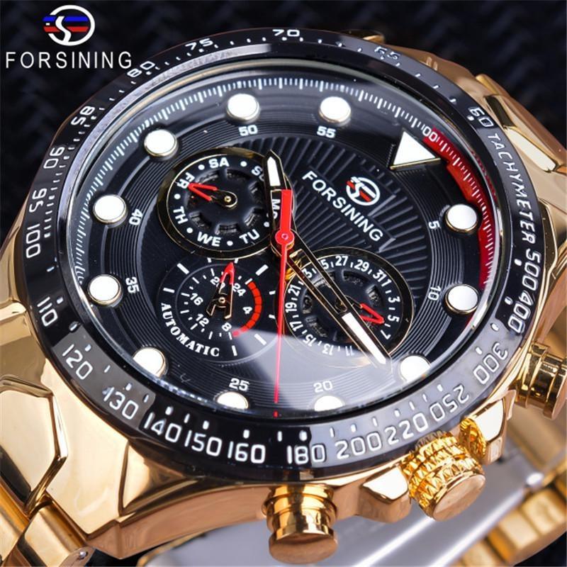 Forsining Luxury Waterproof Mechanical Large Man Watches Stainless Steel Automatic Movement Chronograph Wristwatch