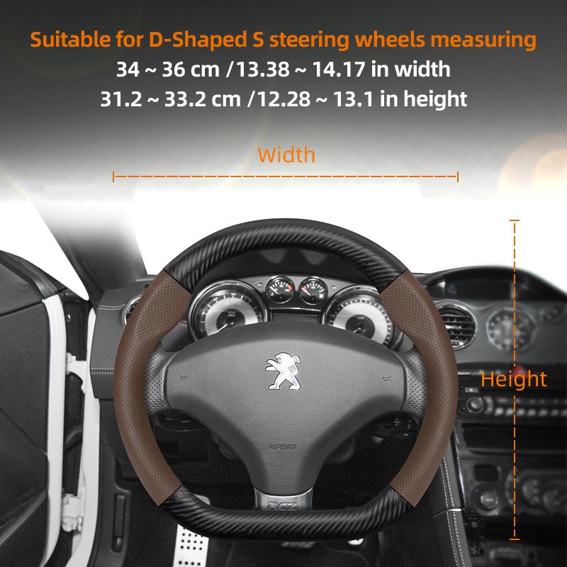 zkfan8 Suitable for Peugeot Breathable Leather Matte Carbon Fiber Texture Steering Wheel Cover Suitable for 206 208 3008 308 207 