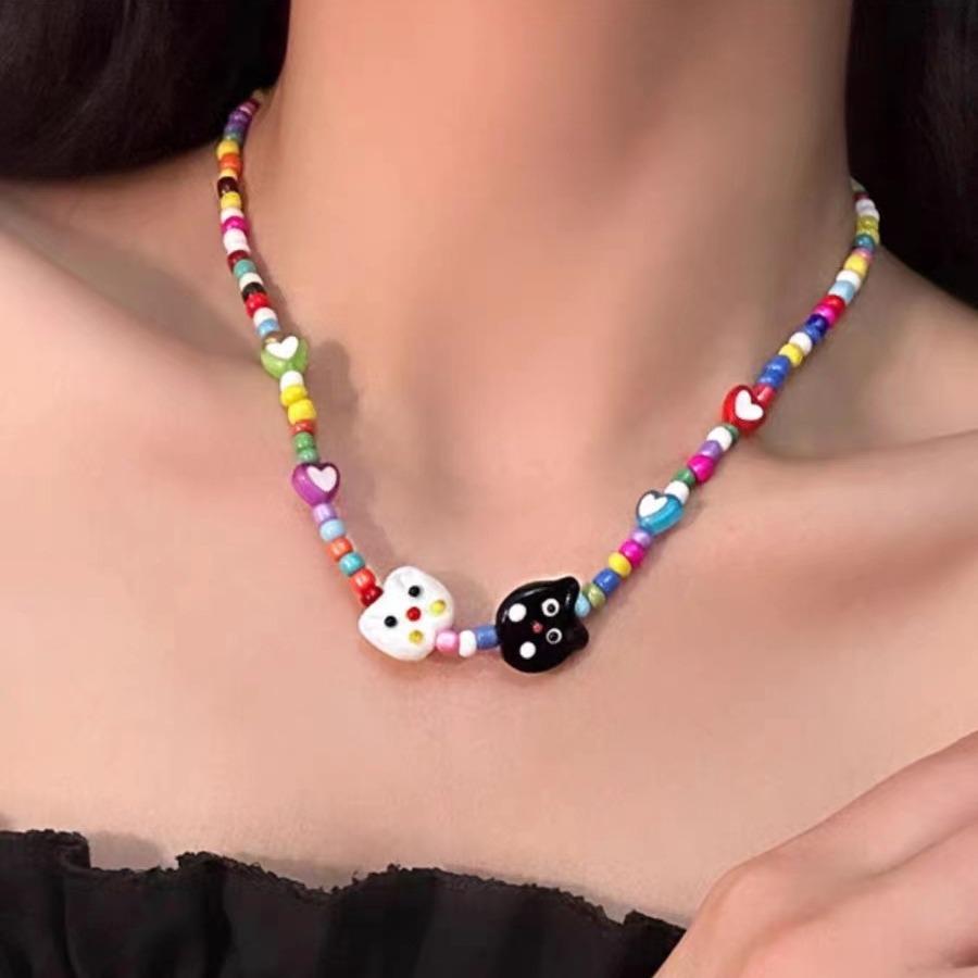 Color Acrylic Dopamine Cat Necklace Beaded Personality Design Clavicle Chain New Trendy Accessories