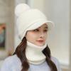 Autumn Winter Warm Hat Set Women's Knitted Duckbill Hat Rabbit Fur Thick Women's Hat Scarf Ear Protection Hat Two-piece Set Hats & Caps (women’s)