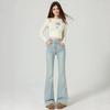 Slightly pulled jeans women's velvet trousers new autumn and winter small light-colored elastic high-waisted thin horn pants