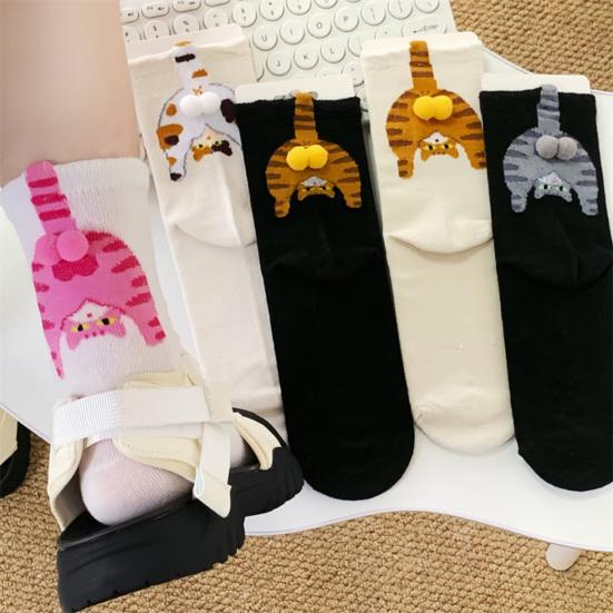 Cute Cat Socks with Balls 3D Fuzzy Balls Novelty Funny Animal Socks Women's Soft Cotton Crew Socks for Cat Lovers Christmas Birthday Gifts