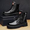 Rhubarb boots new autumn and winter British style high-top boots cotton tooling short boots fluff zipper Martin boots men