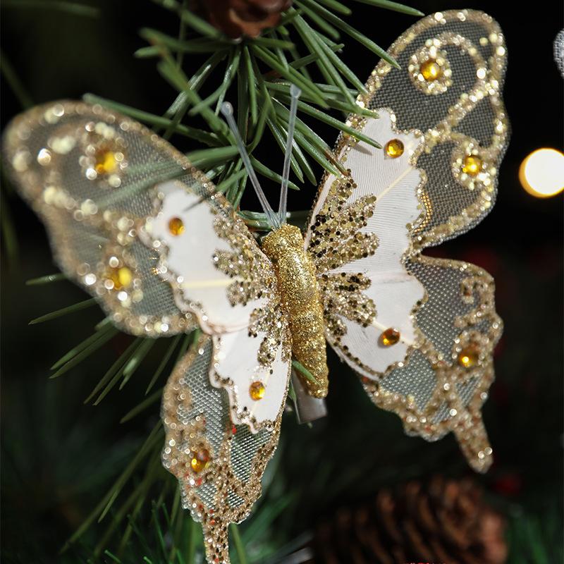 New Christmas decoration butterfly Christmas tree pendant glitter simulation butterfly scene atmosphere decoration butterfly