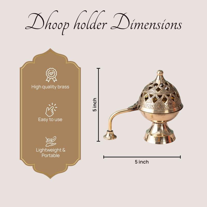 Курильница для благовоний, Brass Dhuna Loban Burner (5 inch, Golden), Nestroots