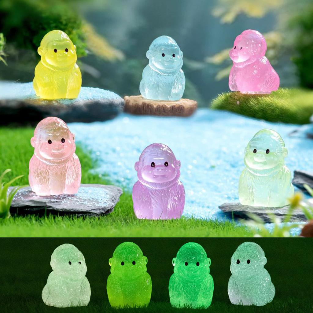 10/20Pcs Luminous Mini Resin Gorilla, Glow In The Dark Small Miniature Chimpanzee Tiny Monkey Animal Figures For Diy Fairy Garde
