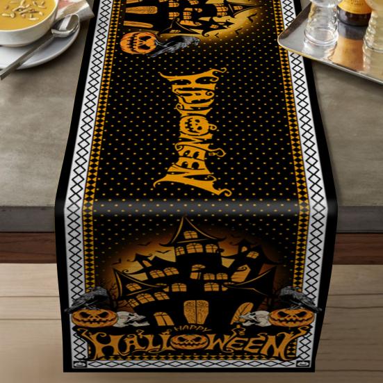 Хэллоуинская вечеринка, льняная дорожка для стола, украшение на Хэллоуин, дом, детский трюк, тыква, летучая мышь, узор, скатерть, товары для вечеринок ужасов