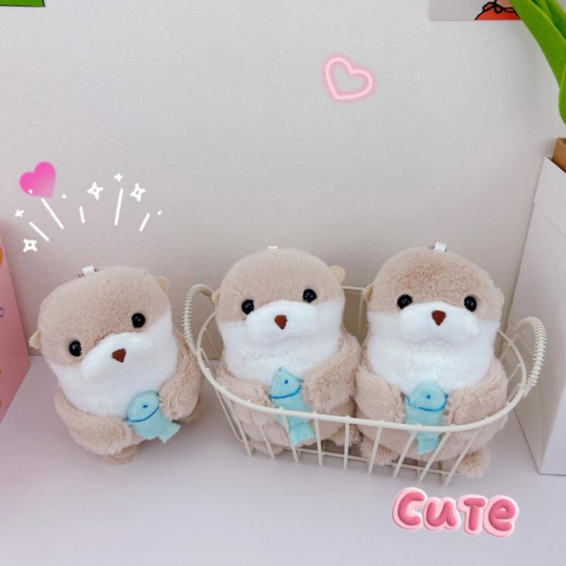 Милые выдры держат рыбу плюшевый брелок легкий подвесной кулон реквизит для школьной сумки рюкзак брелок для мальчиков девочек женщин мужчин