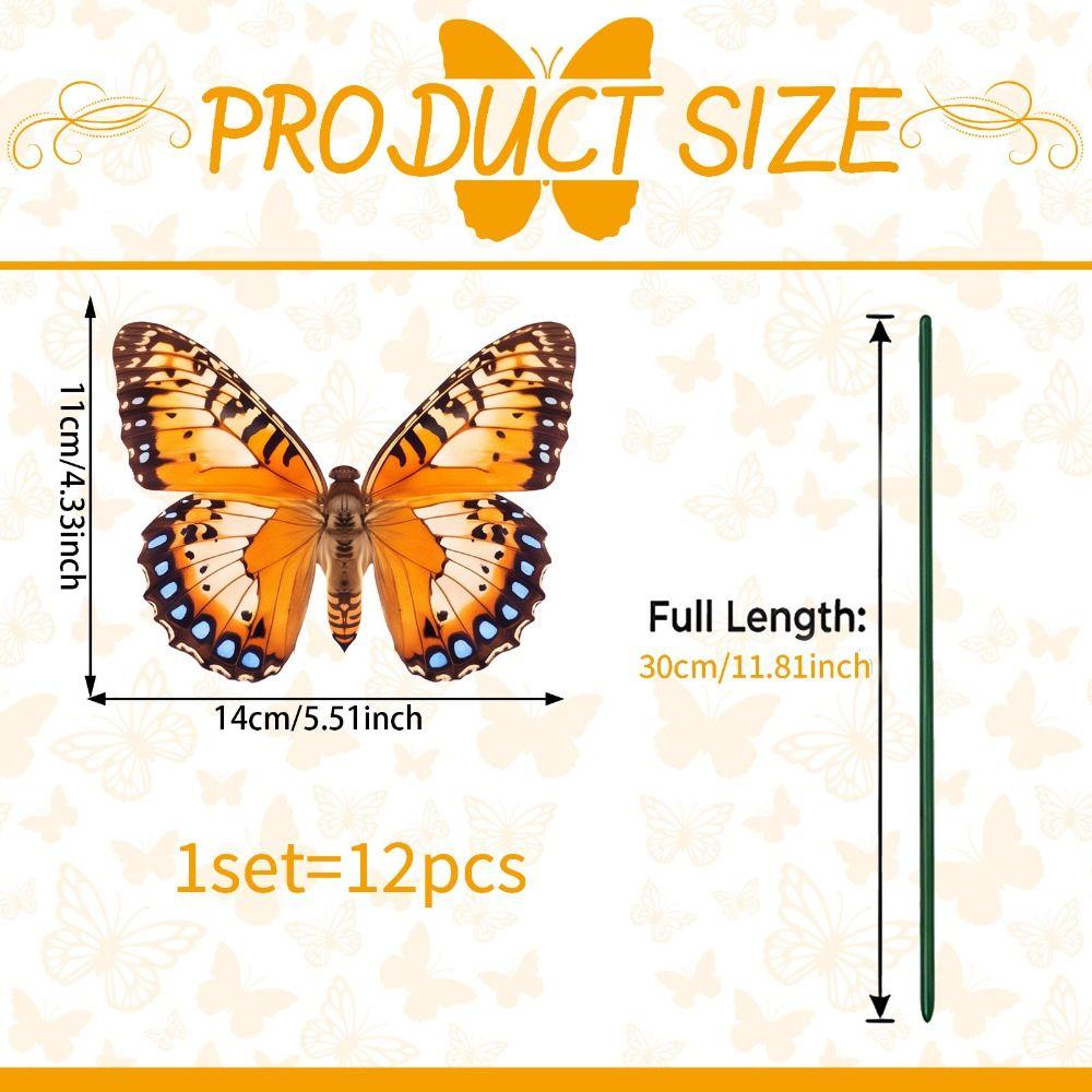12PCS Multicolor Butterfly Garden Stakes 3D Butterfly Butterfly Ornaments For Lawn