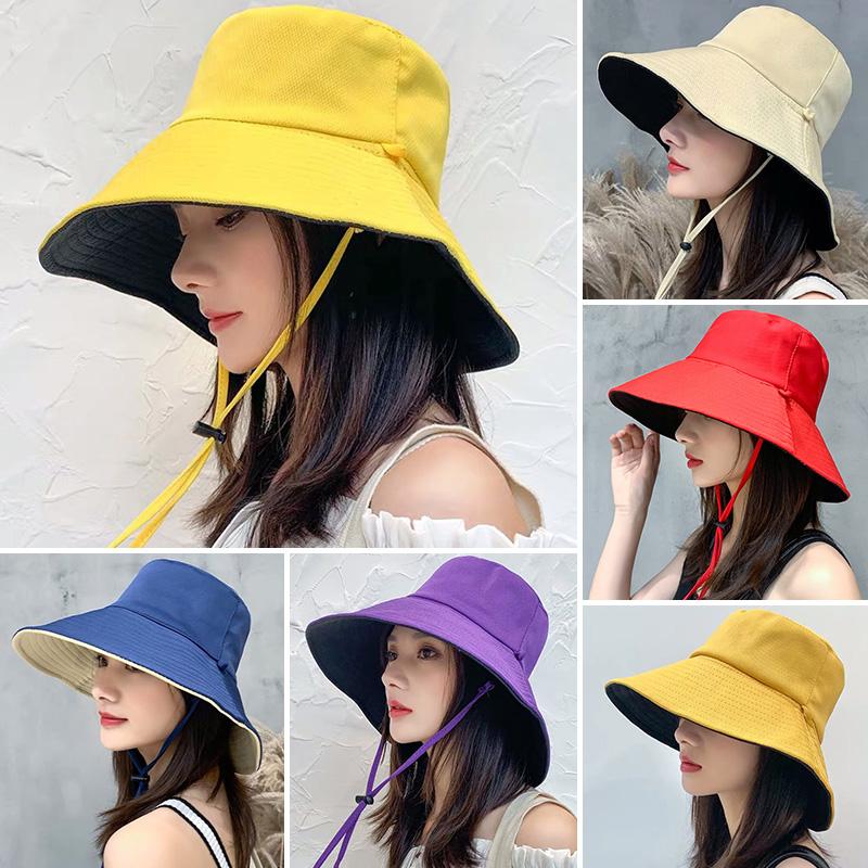 Women Sun Hats Solid Color Anti-UV Outdoor Sunscreen Summer Protective Cap Wide Brim Ladies Visor Hat
