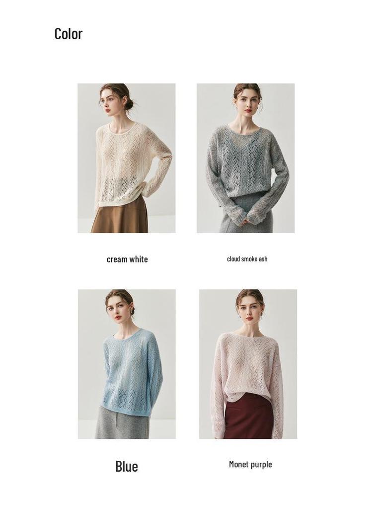 2025 Autumn/Winter Round Neck Cashmere Hollow Knit Cardigan - Women's Plus Size, Loose Fit, Versatile & Lazy Style Sweater