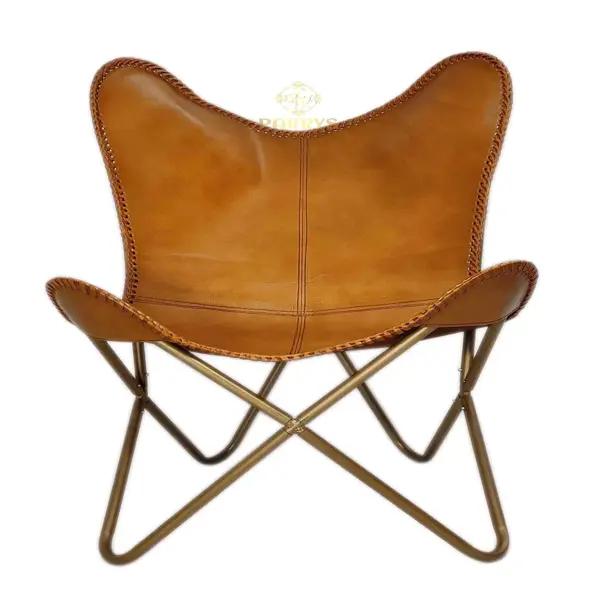 Handmade Buffalo Leather Butterfly Chair, Rustic Accent Seating