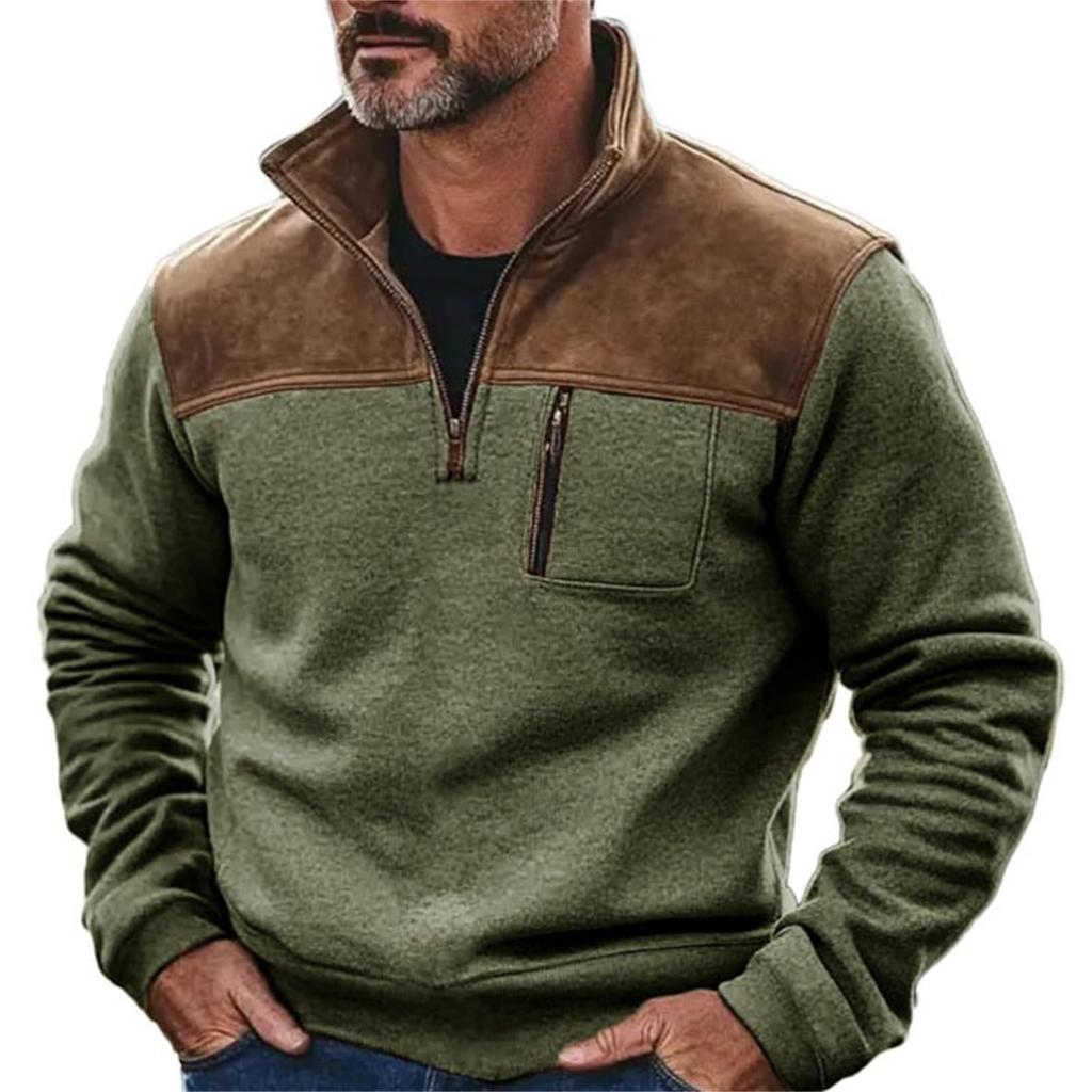 Мужская флисовая толстовка в стиле ретро с карманом, цветной блок, облегающего кроя, с длинным рукавом, пуловер на молнии до середины, модная