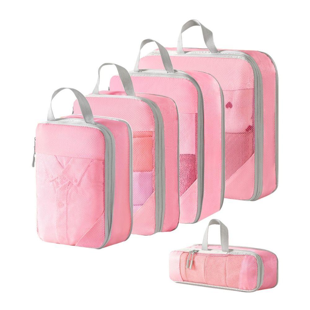 5Pcs Compression Luggage Organizer Packing Cubes Mesh Surface Clothes Storage Bag  Dormitory