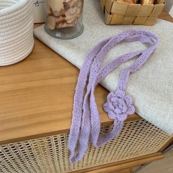 Elegant Autumn And Winter Handmade Flower Decorated Long Scarf Girls Chic Thin Scarves 180*1.5cm